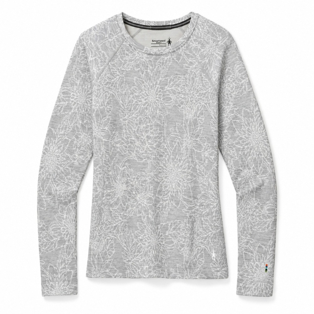 Smartwool Merino 250 Base Layer Grey White Floral Long Sleeve Size Small